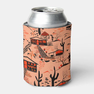 Seamless desert sand landscape houses black orange can cooler