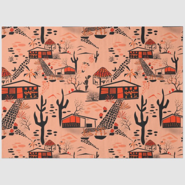 Seamless desert sand landscape houses black orange tissue paper (Front)