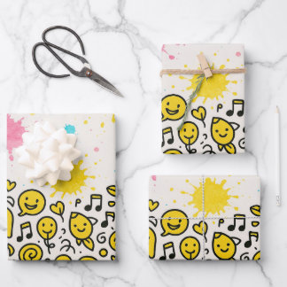 Seamless Doodle Art Border in Yellow and Black Ink Wrapping Paper Sheets