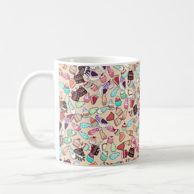 Seamless doodle cake pattern pattern. Hand drawn b Coffee Mug (Left)