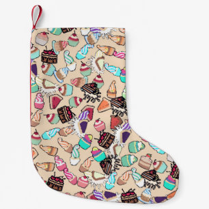 Seamless doodle cake pattern pattern. Hand drawn b Small Christmas Stocking