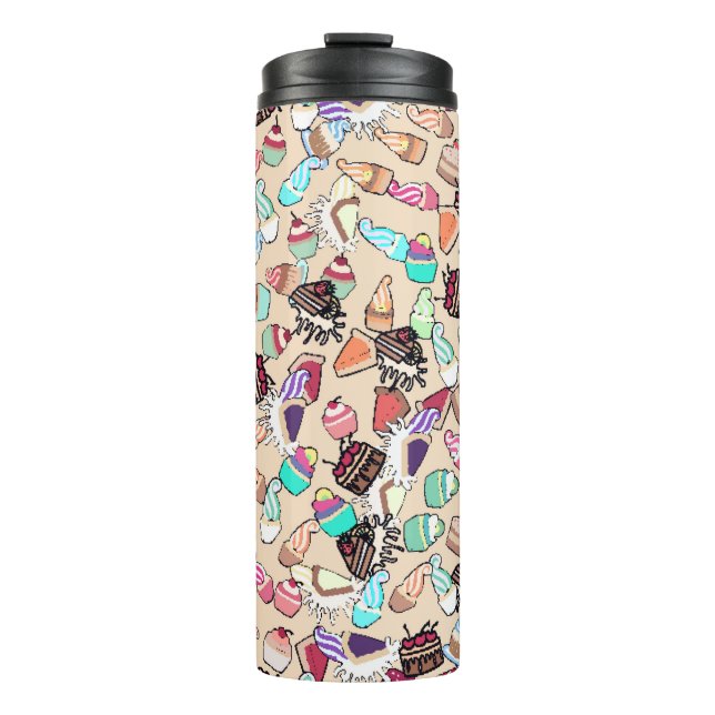 Seamless doodle cake pattern pattern. Hand drawn b Thermal Tumbler (Front)