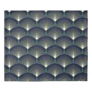 Seamless elegant geometric pattern. Blue Art Deco. Duvet Cover