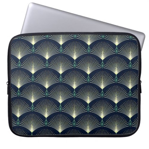 Seamless elegant geometric pattern Blue Art Deco Laptop Sleeve