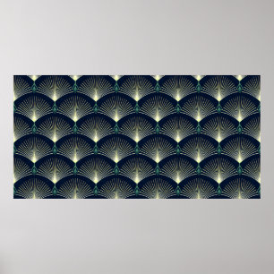 Seamless elegant geometric pattern. Blue Art Deco. Poster