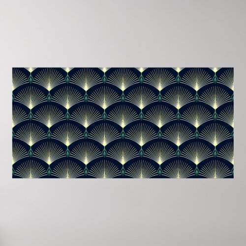 Seamless elegant geometric pattern Blue Art Deco Poster