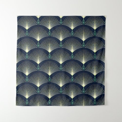 Seamless elegant geometric pattern Blue Art Deco Tapestry