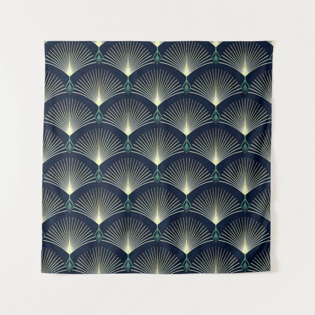 Seamless elegant geometric pattern. Blue Art Deco. Tapestry (Front)