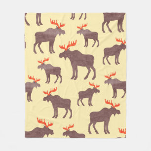 Seamless elk pattern. Vintage watercolor moose sil Fleece Blanket
