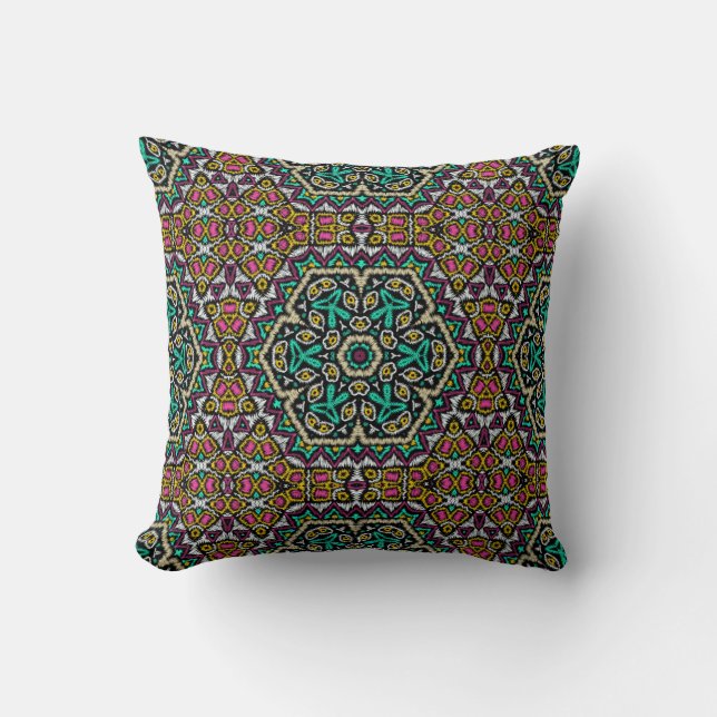 Seamless embroidery tribal ethno boho ornamental t throw pillow (Front)