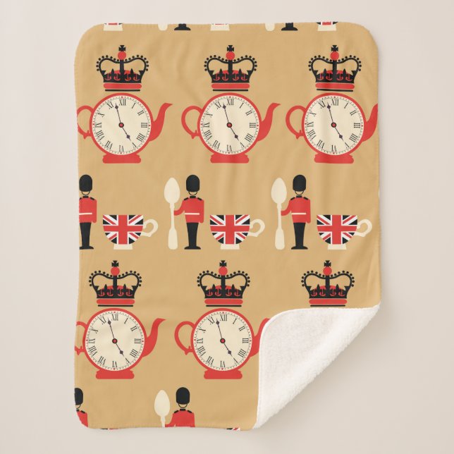 seamless english tea time pattern sherpa blanket (Front)