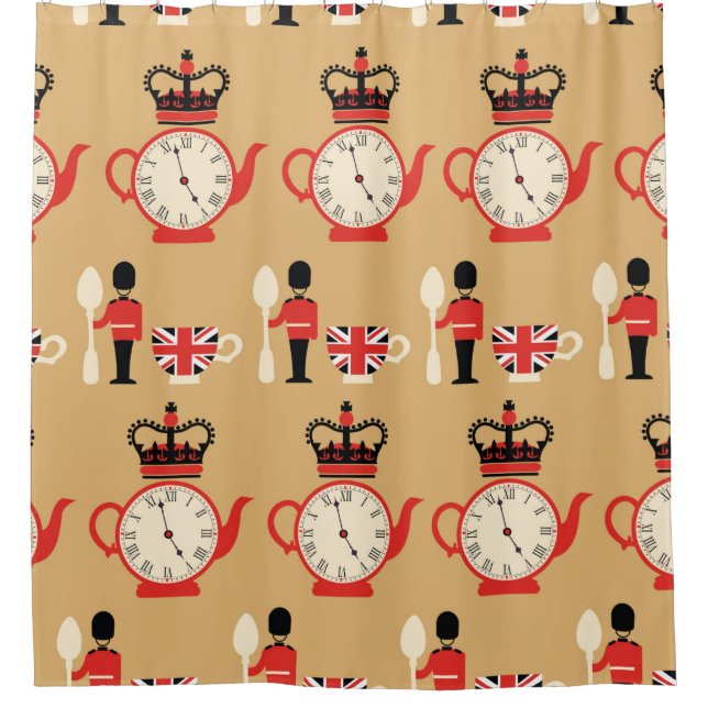 seamless english tea time pattern shower curtain (Front)