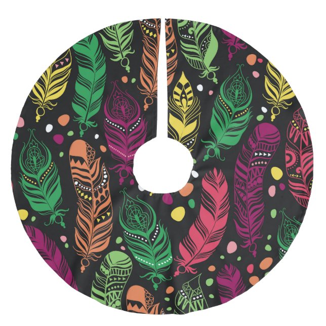 Seamless ethnic feathers, vibrant pattern. brushed polyester tree skirt (Front)