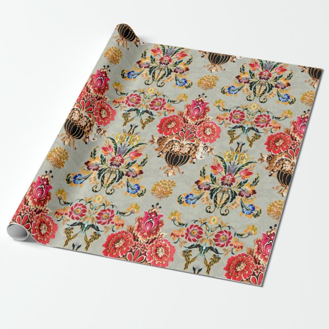 seamless ethnic mughal floral pattern on backgroun wrapping paper (Unrolled)