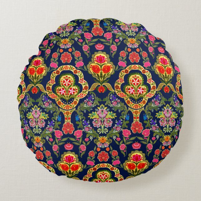 Seamless ethnic mughal floral pattern round pillow (Front)