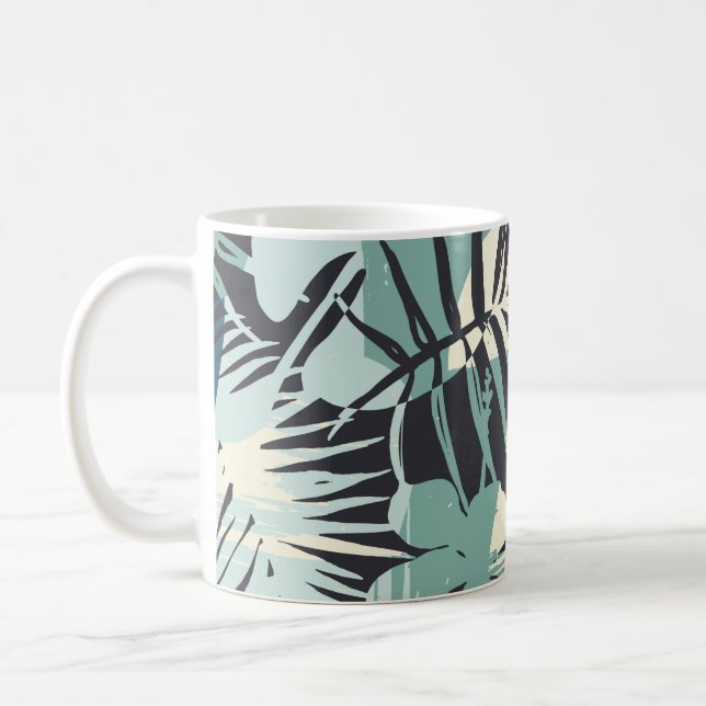Seamless exotic pattern with tropical plants and a coffee mug (Left)