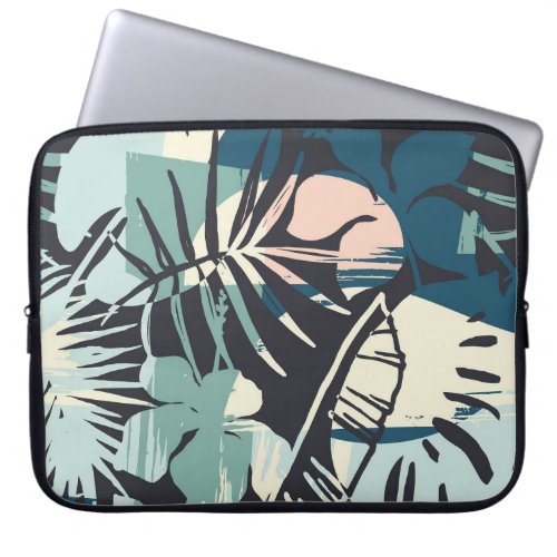 Seamless exotic pattern with tropical plants and a laptop sleeve