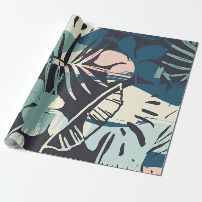 Seamless exotic pattern with tropical plants and a wrapping paper (Unrolled)