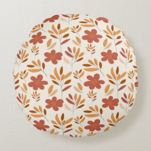 Seamless Fall Autumn Floral Pattern Round Pillow