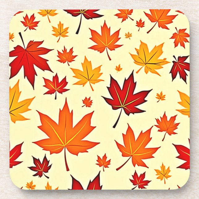 Seamless Fall Foliage Design Beverage Coaster (Front)