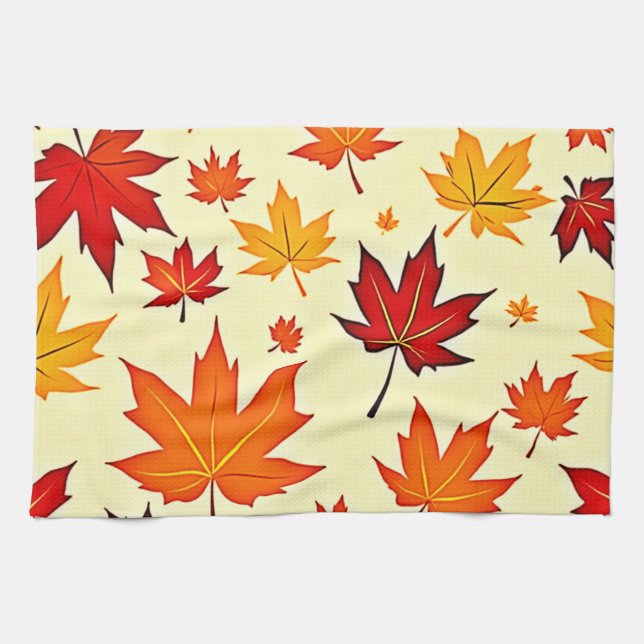 Seamless Fall Foliage Design Kitchen Towel (Horizontal)