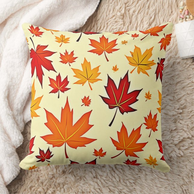 Seamless Fall Foliage Design Throw Pillow (Blanket)