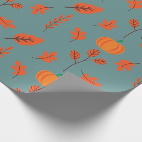 Seamless Fall Wrapping Paper Leaves and Pumpkins Wrapping Paper