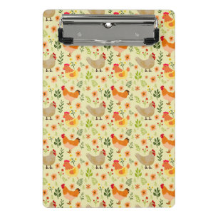 Seamless Farm Chicken and Floral Pattern Mini Clipboard