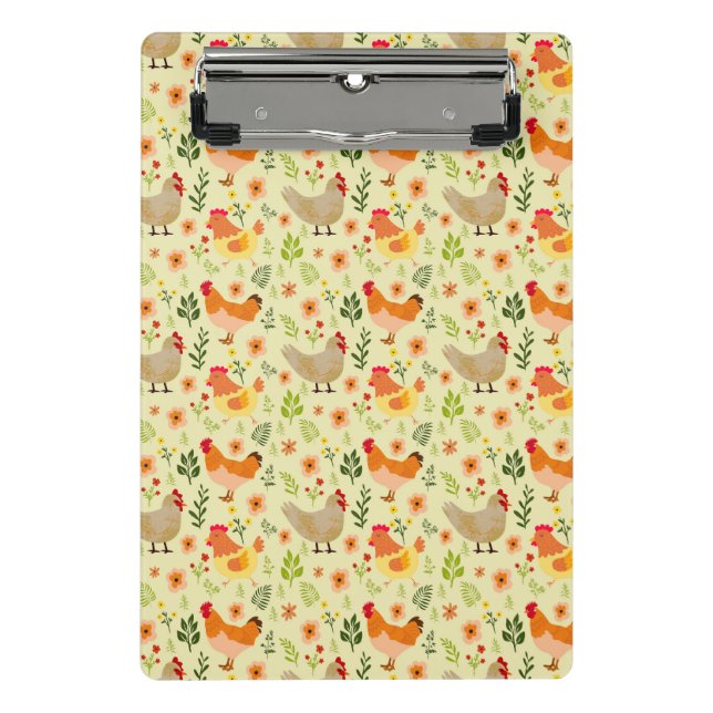 Seamless Farm Chicken and Floral Pattern  Mini Clipboard (Front)