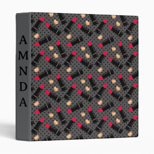 Seamless fashion cosmetic red lipstick polka dots 3 ring binder
