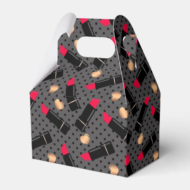Seamless fashion cosmetic red lipstick polka dots favor boxes (Front Side)