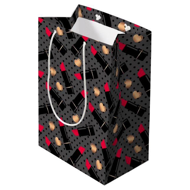 Seamless fashion cosmetic red lipstick polka dots medium gift bag (Back Angled)