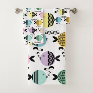 Seamless fish abstract scandinavian modern marine bath towel set