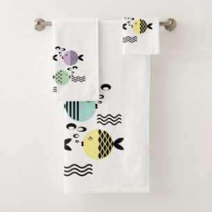 Seamless fish abstract scandinavian modern marine bath towel set