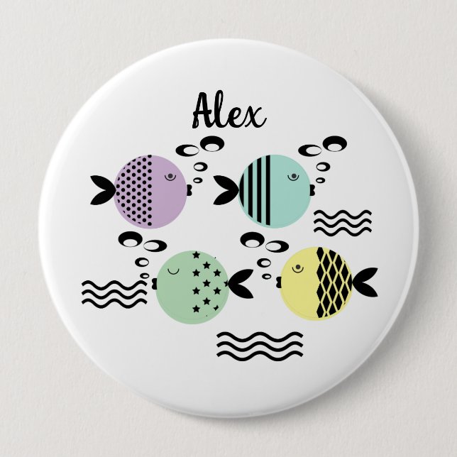 Seamless fish abstract scandinavian modern marine  button (Front)