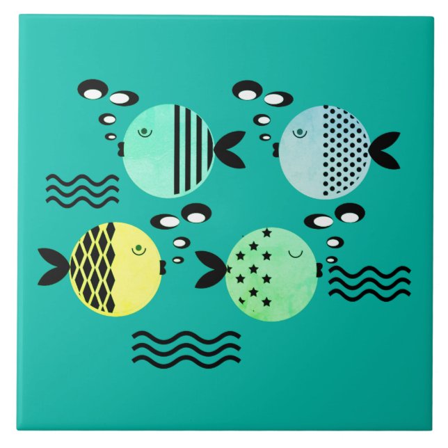 Seamless fish abstract scandinavian modern marine  ceramic tile (Front)