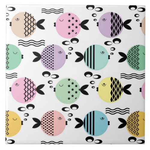 Seamless fish abstract scandinavian modern marine ceramic tile