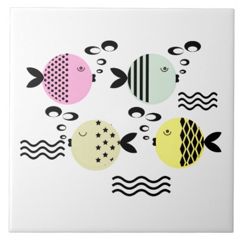 Seamless fish abstract scandinavian modern marine  ceramic tile