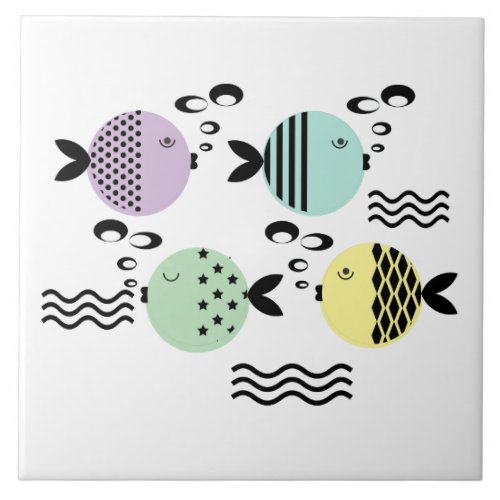 Seamless fish abstract scandinavian modern marine ceramic tile