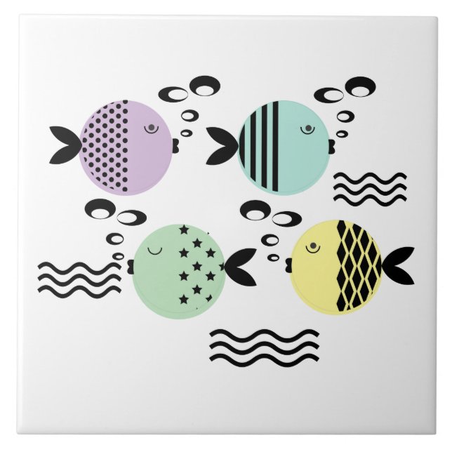 Seamless fish abstract scandinavian modern marine ceramic tile (Front)