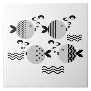 Seamless fish abstract scandinavian modern marine ceramic tile