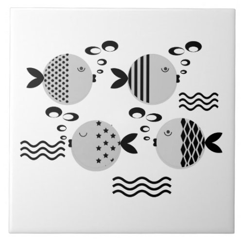 Seamless fish abstract scandinavian modern marine  ceramic tile