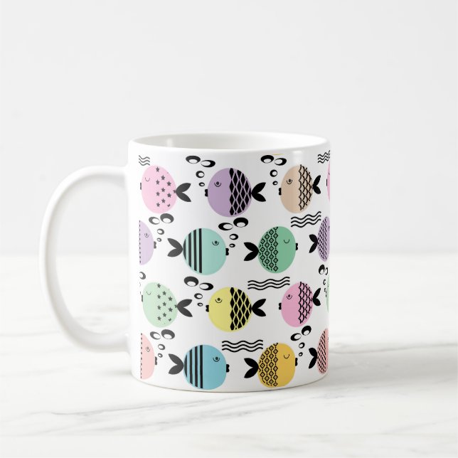 Seamless fish abstract scandinavian modern marine coffee mug (Left)