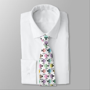 Seamless fish abstract scandinavian modern marine  neck tie