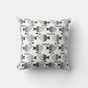 Seamless fish abstract scandinavian modern marine  throw pillow