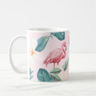 seamless flamingos and tropical flowers illustrati coffee mug