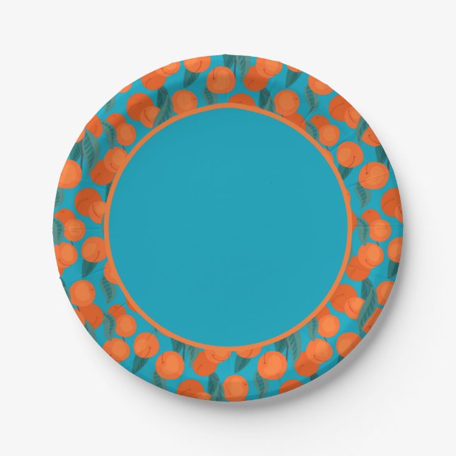 Seamless flat pattern with peaches on branches   paper plates (Front)