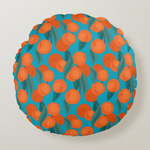 Seamless flat pattern with peaches on branches round pillow