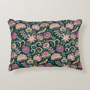 Seamless floral background. Pink flowers and leafs Accent Pillow
