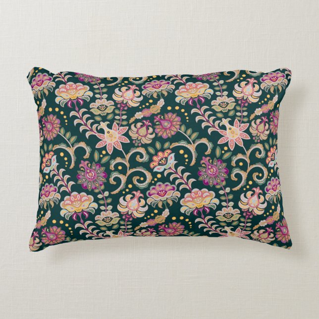 Seamless floral background. Pink flowers and leafs Accent Pillow (Front)